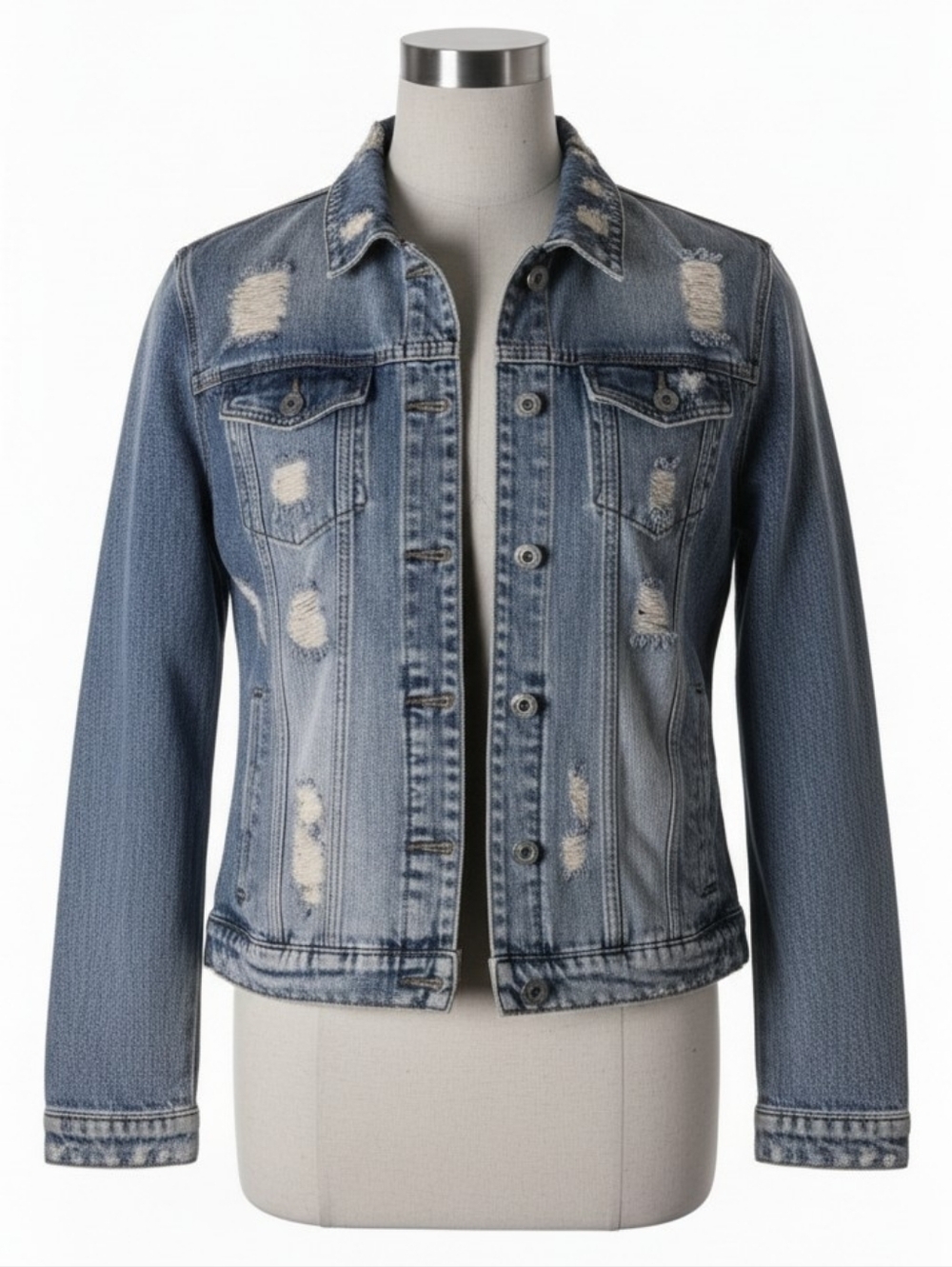 Trillnation button closure distress acid wash men jeans jacket size XL
